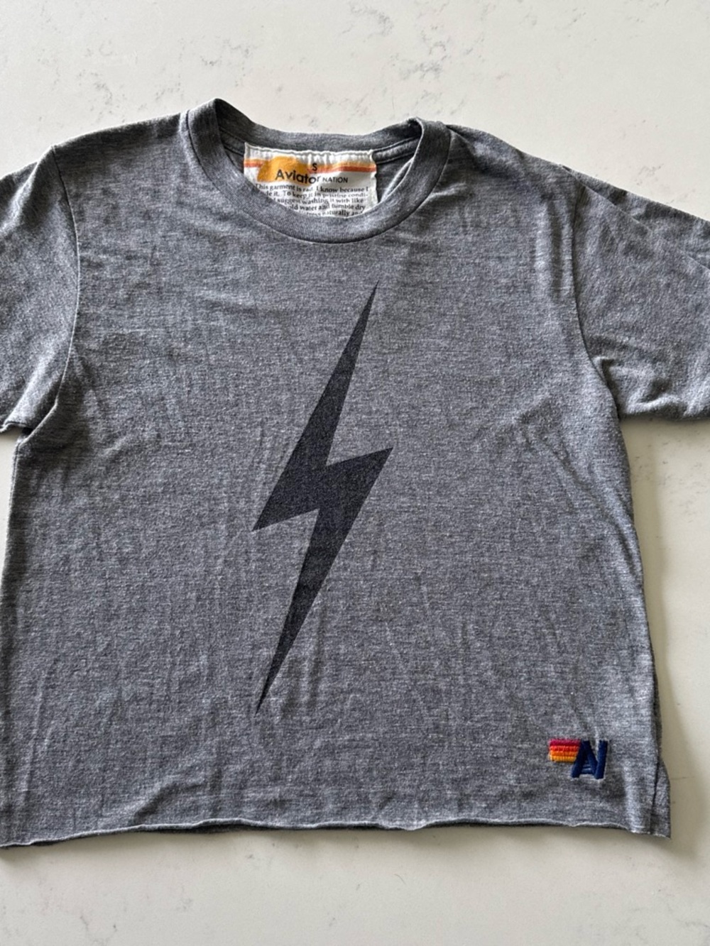 Aviator Nation Lightening Bolt Cropped Tee Size Small
